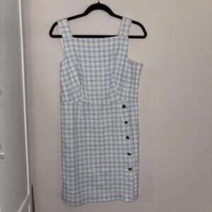 Ann Taylor White and Blue Plaid Preppy sleeveless Dress Work Office Feminine